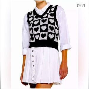 - B&W Checkered Heart Sweater Vest